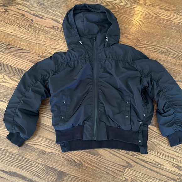 Athleta Point Reyes Bomber Black Studded Hidden Hood large - Picture 5 of 9